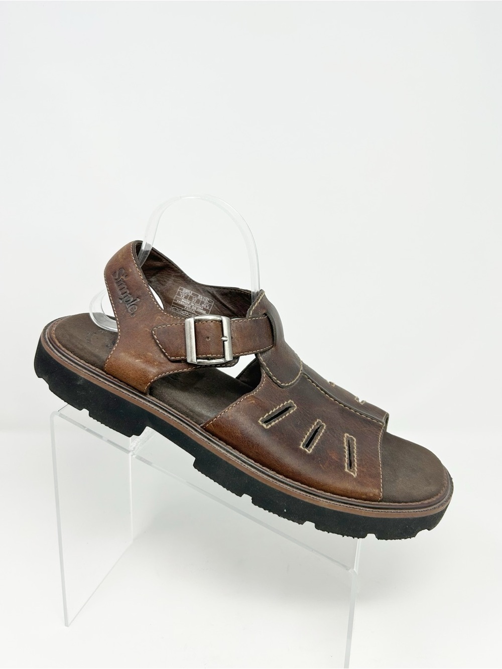 Simple Men's Fisherman Sandals Brown Leather Buckle Strap Lug Sole Size 12